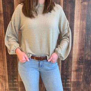 Sage Green Balloon Sleeve Shirt